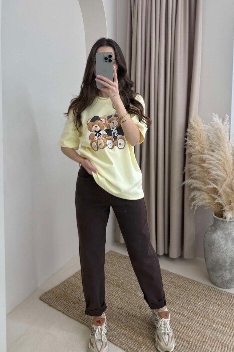 TWO BEARS LOGO ONE COLOR WOMEN T-SHIRT YELLOW/E VERDHE 