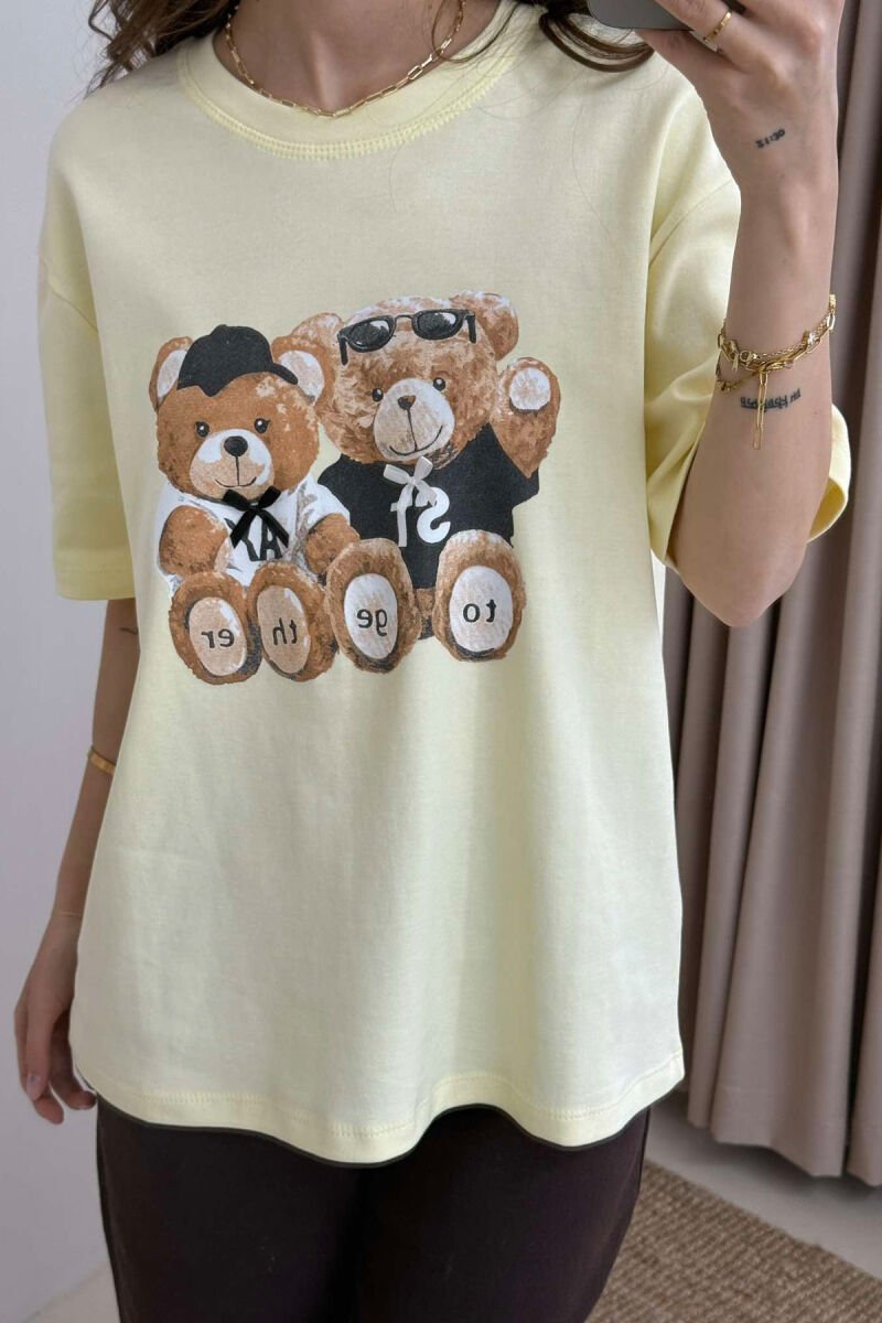 TWO BEARS LOGO ONE COLOR WOMEN T-SHIRT YELLOW/E VERDHE - 4