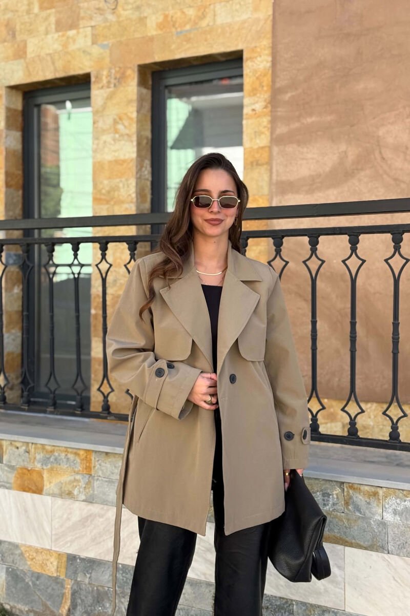 TWO BUTTONS BELT DETAIL WOMAN TRENCH COAT OLIVE/ULLI - 1