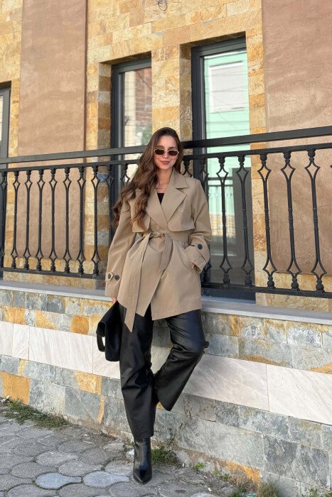 TWO BUTTONS BELT DETAIL WOMAN TRENCH COAT OLIVE/ULLI - 2