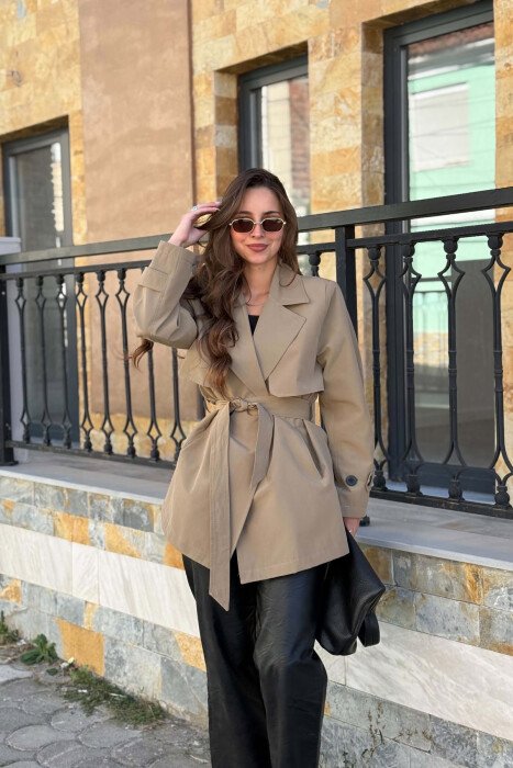TWO BUTTONS BELT DETAIL WOMAN TRENCH COAT OLIVE/ULLI - 3