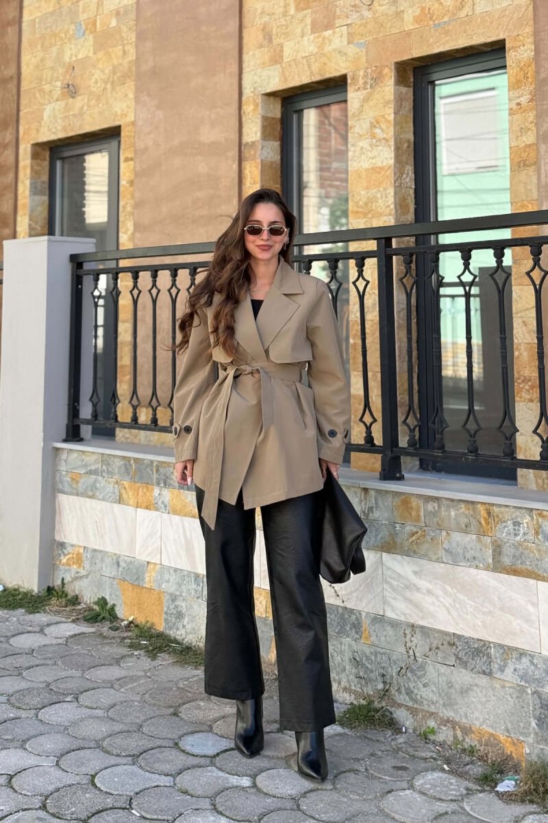 TWO BUTTONS BELT DETAIL WOMAN TRENCH COAT OLIVE/ULLI - 4