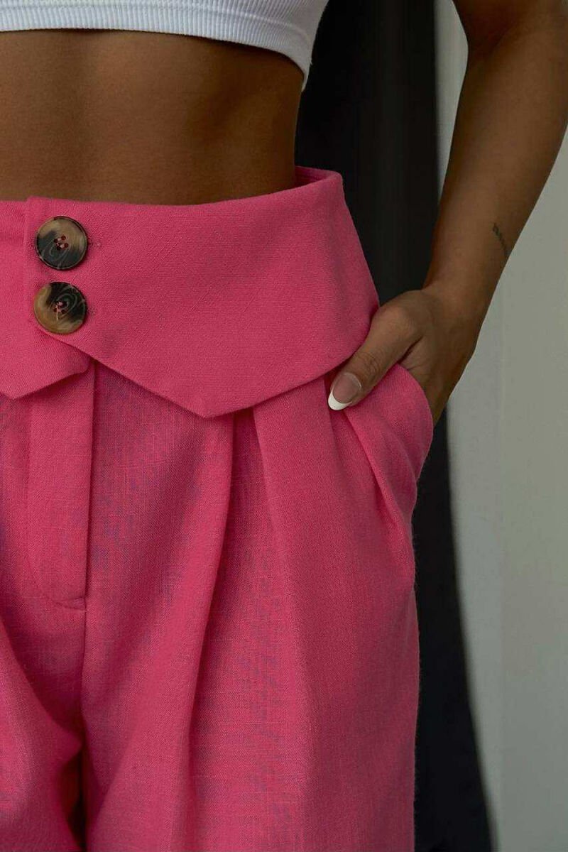 TWO BUTTONS DETAIL WIDE LEG WOMEN TROUSERS PINK/ROZE - 6