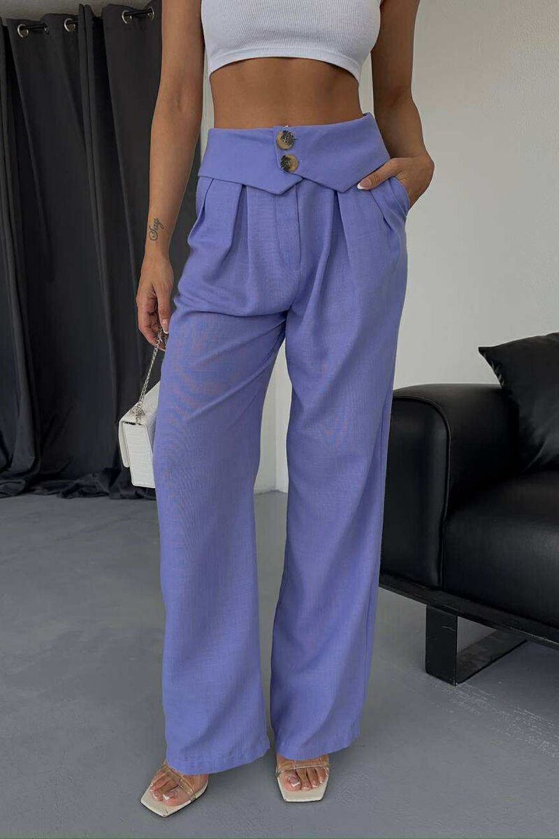 TWO BUTTONS DETAIL WIDE LEG WOMEN TROUSERS PURPLE/LEJLA - 4
