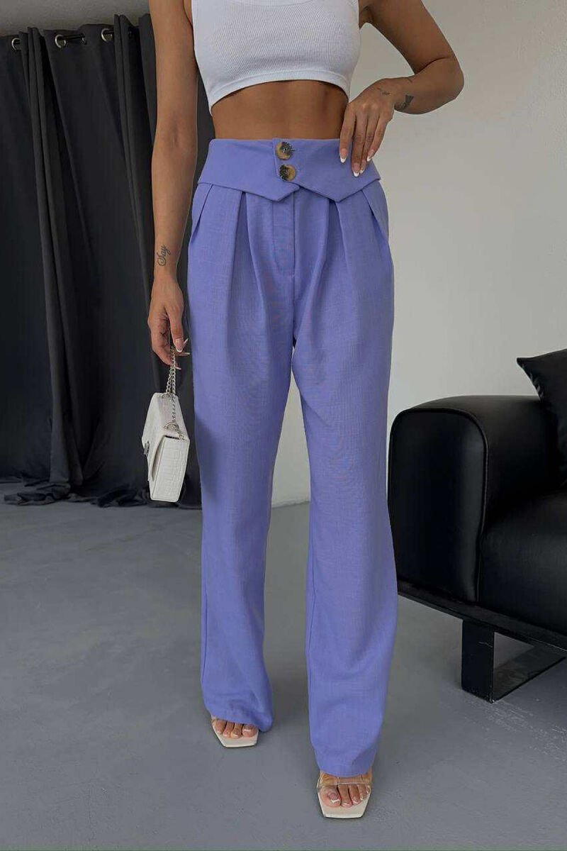 TWO BUTTONS DETAIL WIDE LEG WOMEN TROUSERS PURPLE/LEJLA - 6