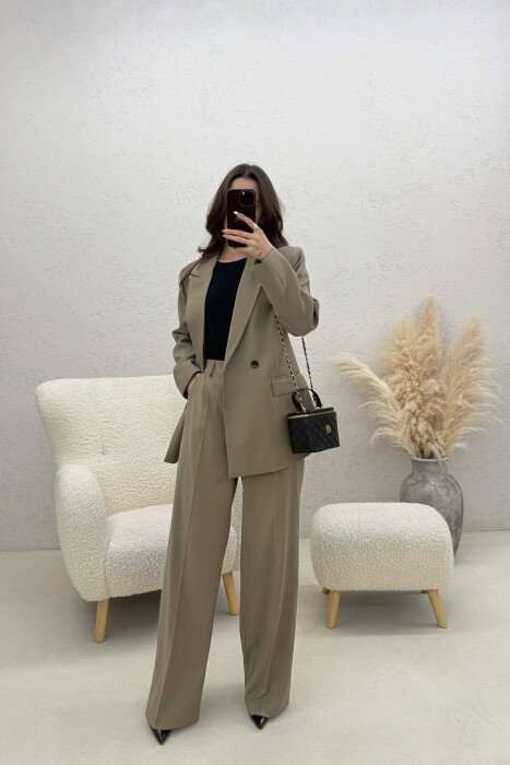 TWO BUTTONS JACKET+TROUSERS CLASSIC WOMEN SET DARK BEIGE/BEZHE ERRET - 2