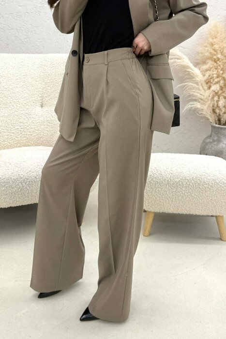 TWO BUTTONS JACKET+TROUSERS CLASSIC WOMEN SET DARK BEIGE/BEZHE ERRET - 4