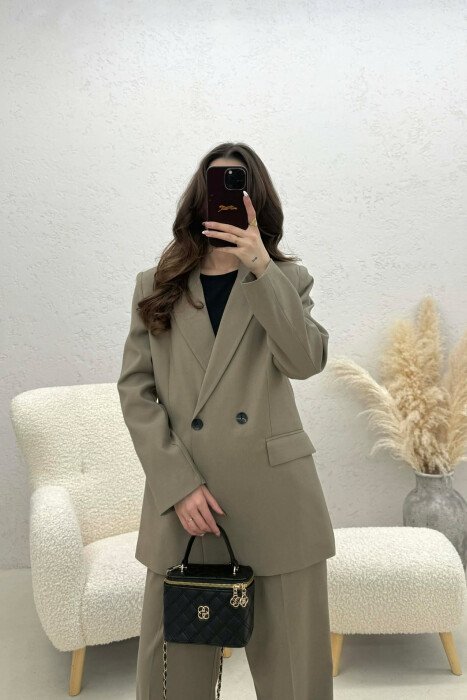 TWO BUTTONS JACKET+TROUSERS CLASSIC WOMEN SET DARK BEIGE/BEZHE ERRET - 7