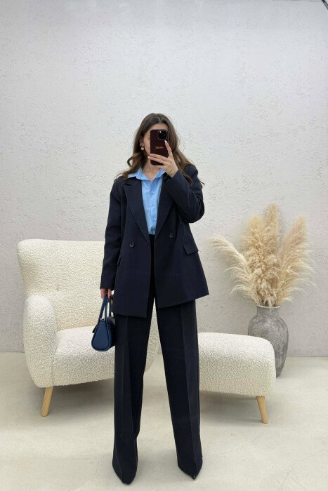 TWO BUTTONS JACKET+TROUSERS CLASSIC WOMEN SET DARK BLUE/BEE - 1