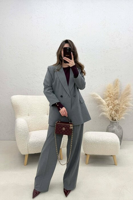 TWO BUTTONS JACKET+TROUSERS CLASSIC WOMEN SET DARK GREY/GEE - 2