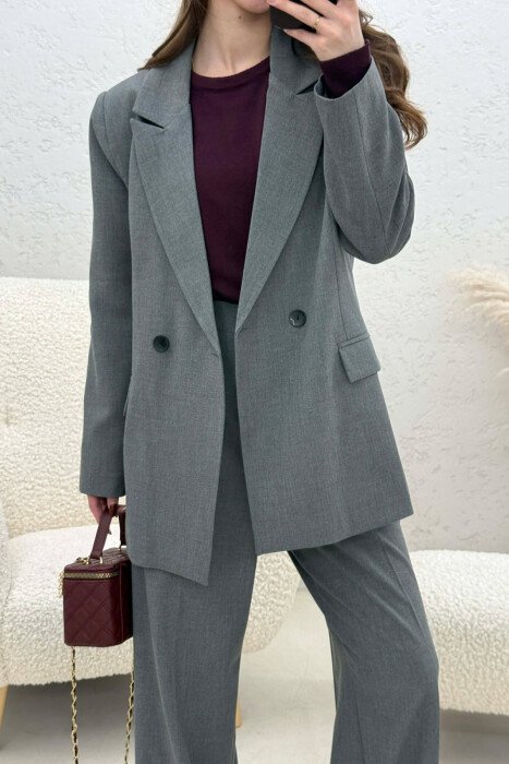 TWO BUTTONS JACKET+TROUSERS CLASSIC WOMEN SET DARK GREY/GEE - 4