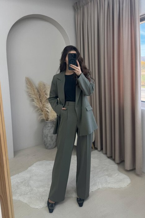 TWO BUTTONS JACKET+TROUSERS CLASSIC WOMEN SET OLIVE/ULLI - KLAUDIO FASHION
