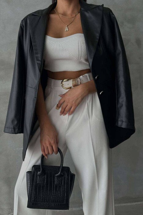 TWO BUTTONS LEATHER WOMAN JACKET BLACK/ E ZEZE - KLAUDIO FASHION