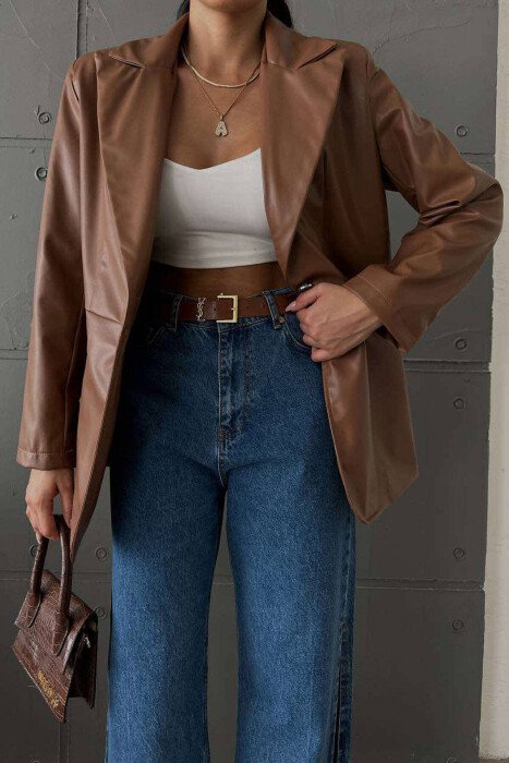TWO BUTTONS LEATHER WOMAN JACKET BROWN/KAFE - KLAUDIO FASHION