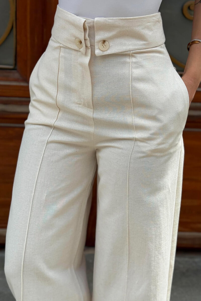 TWO BUTTONS ONE COLOR WOMEN TROUSERS CREAM/KREM - 4