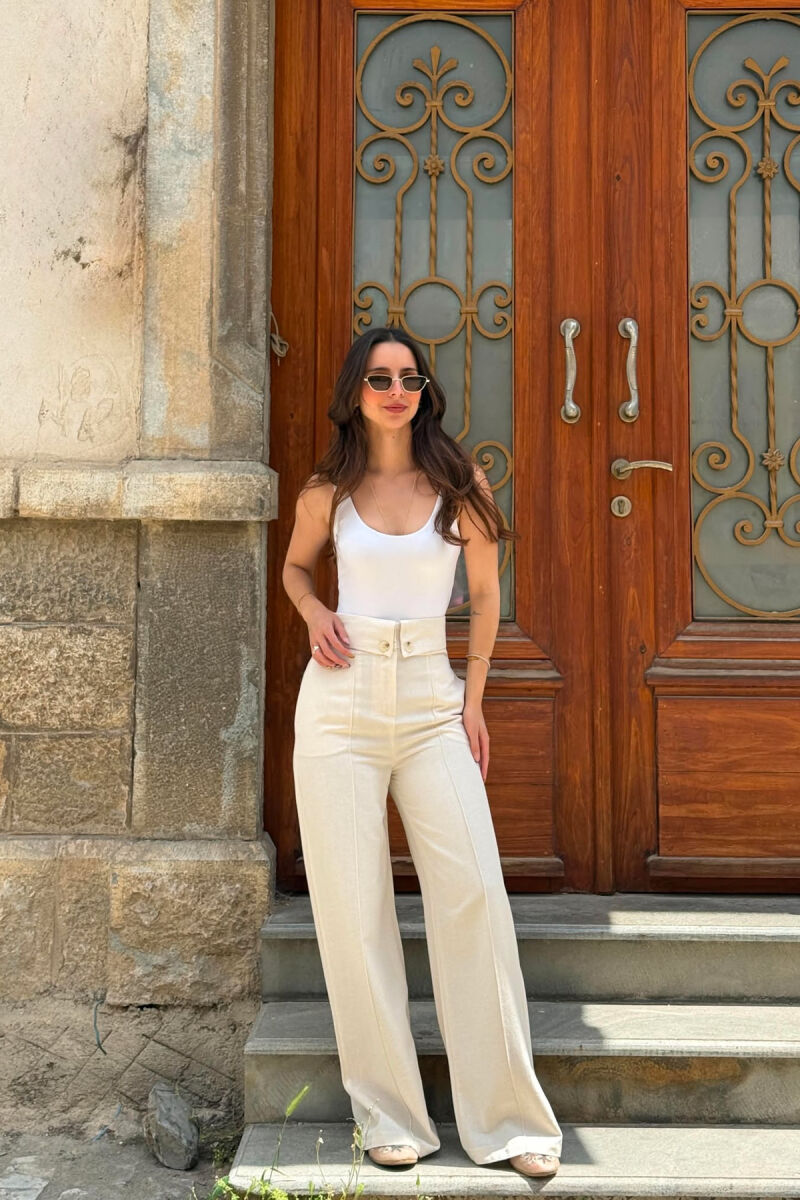 TWO BUTTONS ONE COLOR WOMEN TROUSERS CREAM/KREM - 5