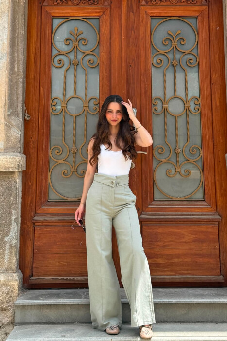 TWO BUTTONS ONE COLOR WOMEN TROUSERS MINT/MENTE 