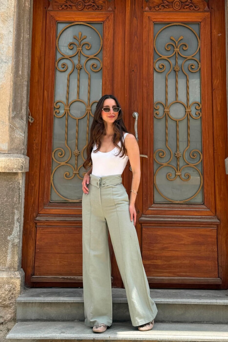 TWO BUTTONS ONE COLOR WOMEN TROUSERS MINT/MENTE - 2