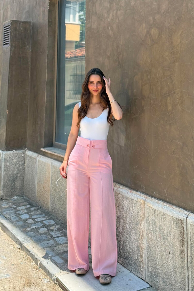 TWO BUTTONS ONE COLOR WOMEN TROUSERS PINK/ROZE - 1