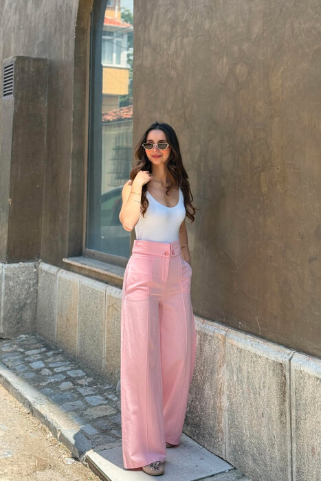 TWO BUTTONS ONE COLOR WOMEN TROUSERS PINK/ROZE - 2