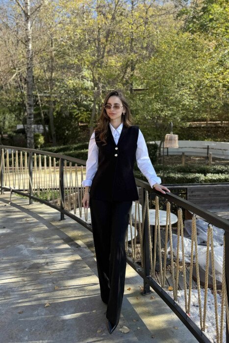 TWO BUTTONS ONE COLOR WOMEN VEST BLACK/ E ZEZE - 1