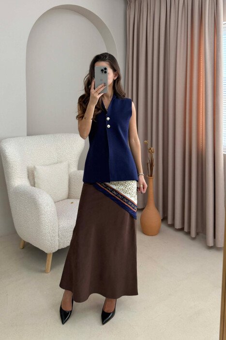 TWO BUTTONS ONE COLOR WOMEN VEST DARK BLUE/BEE - KLAUDIO FASHION