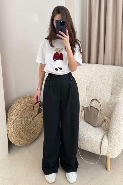 TWO BUTTONS SIMPLE WOMEN TROUSERS BLACK/ E ZEZE - 5