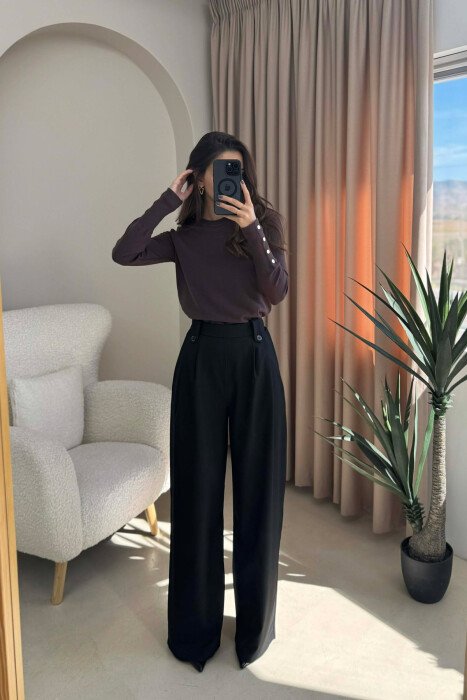 TWO BUTTONS SIMPLE WOMEN TROUSERS BLACK/ E ZEZE - 2