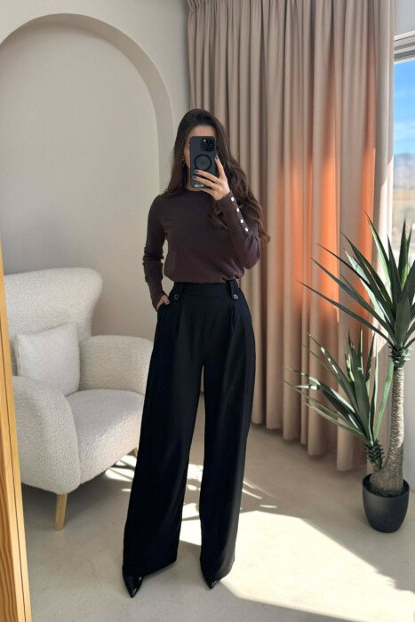 TWO BUTTONS SIMPLE WOMEN TROUSERS BLACK/ E ZEZE - 3