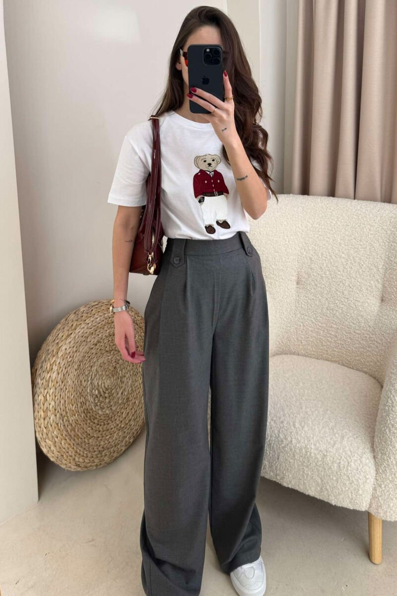 TWO BUTTONS SIMPLE WOMEN TROUSERS DARK GREY/GEE - 5