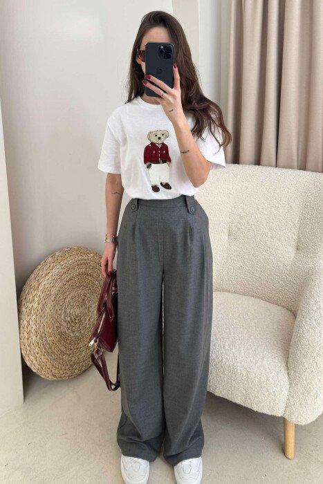 TWO BUTTONS SIMPLE WOMEN TROUSERS DARK GREY/GEE - 6