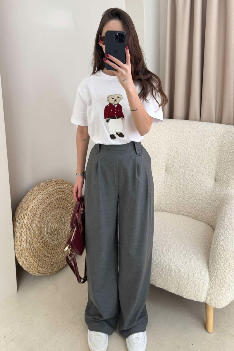 TWO BUTTONS SIMPLE WOMEN TROUSERS DARK GREY/GEE - 6