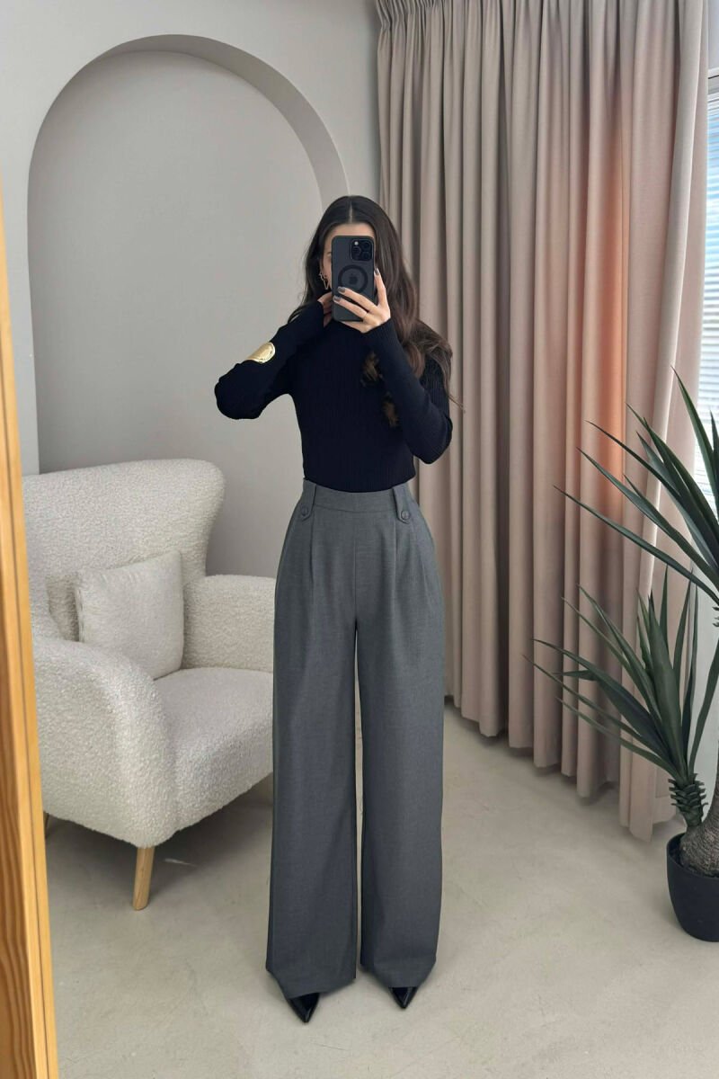 TWO BUTTONS SIMPLE WOMEN TROUSERS DARK GREY/GEE - 2