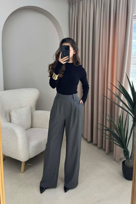 TWO BUTTONS SIMPLE WOMEN TROUSERS DARK GREY/GEE - 4