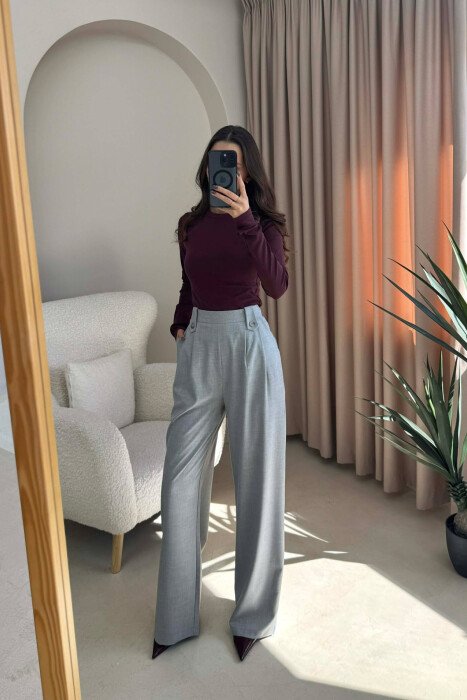 TWO BUTTONS SIMPLE WOMEN TROUSERS LIGHT GREY/GZ - 4