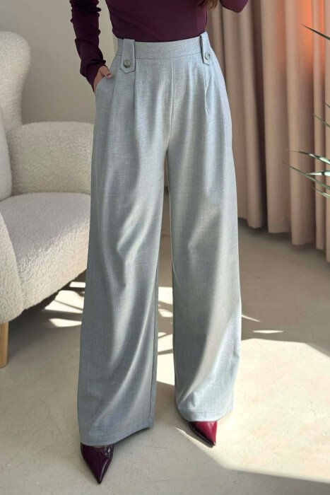 TWO BUTTONS SIMPLE WOMEN TROUSERS LIGHT GREY/GZ - 1