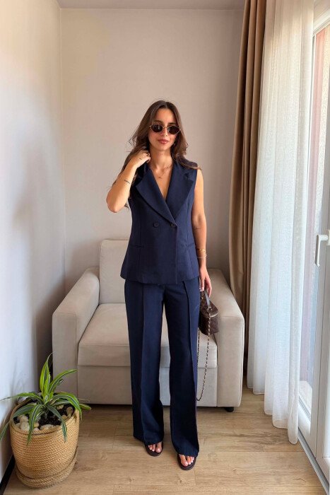 TWO BUTTONS VEST + TROUSERS WOMAN SET BLUE/BLU 