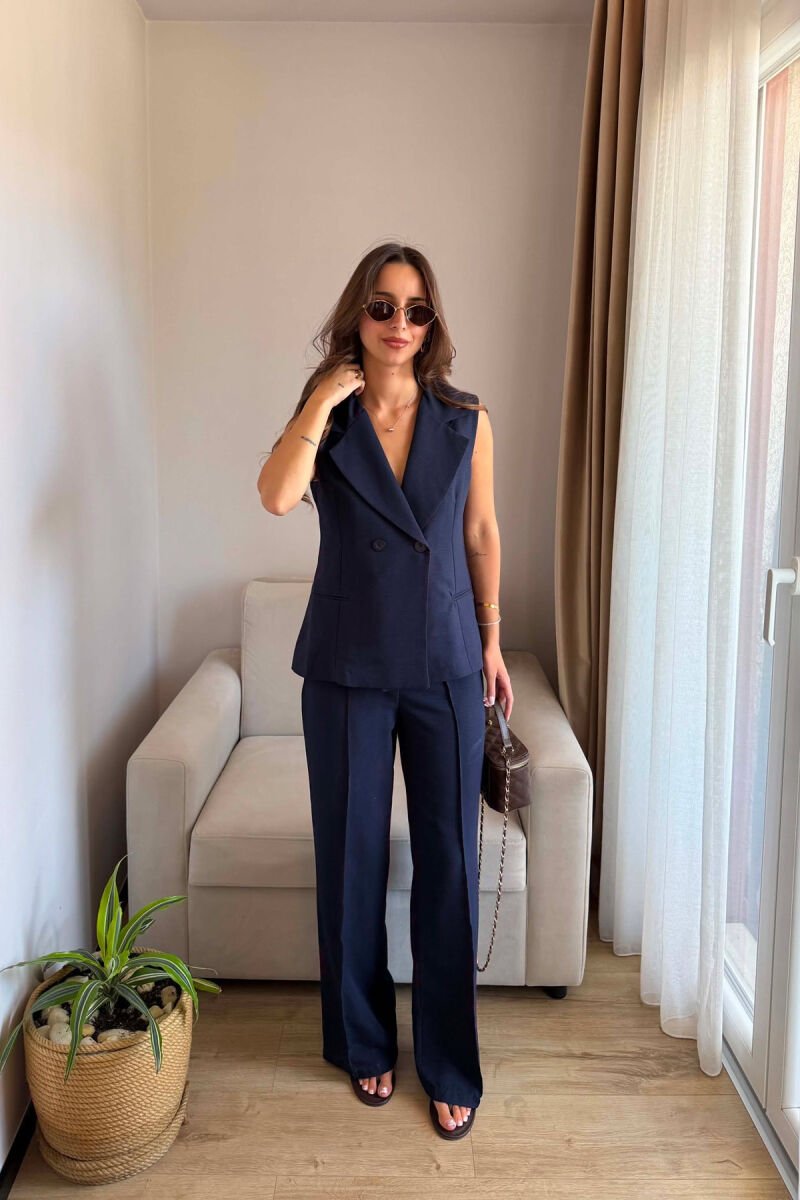 TWO BUTTONS VEST + TROUSERS WOMAN SET BLUE/BLU - 1