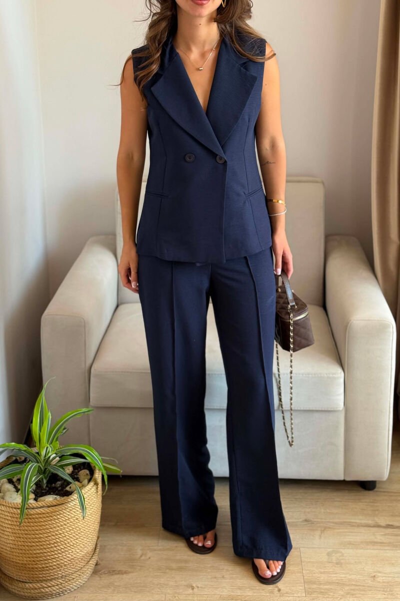 TWO BUTTONS VEST + TROUSERS WOMAN SET BLUE/BLU - 3