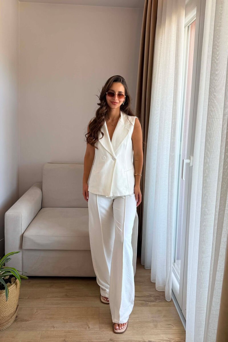 TWO BUTTONS VEST + TROUSERS WOMAN SET CREAM/KREM - 2