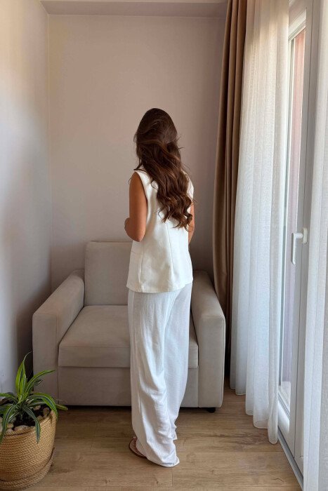 TWO BUTTONS VEST + TROUSERS WOMAN SET CREAM/KREM - 3