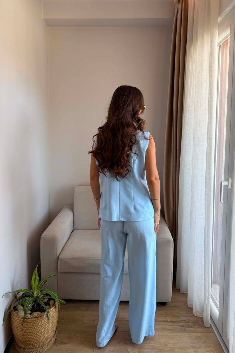 TWO BUTTONS VEST + TROUSERS WOMAN SET LIGHTBLUE/BZ - 8