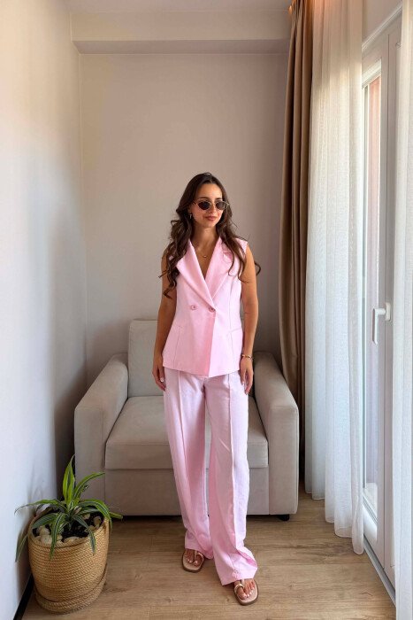 TWO BUTTONS VEST + TROUSERS WOMAN SET PINK/ROZE - KLAUDIO FASHION