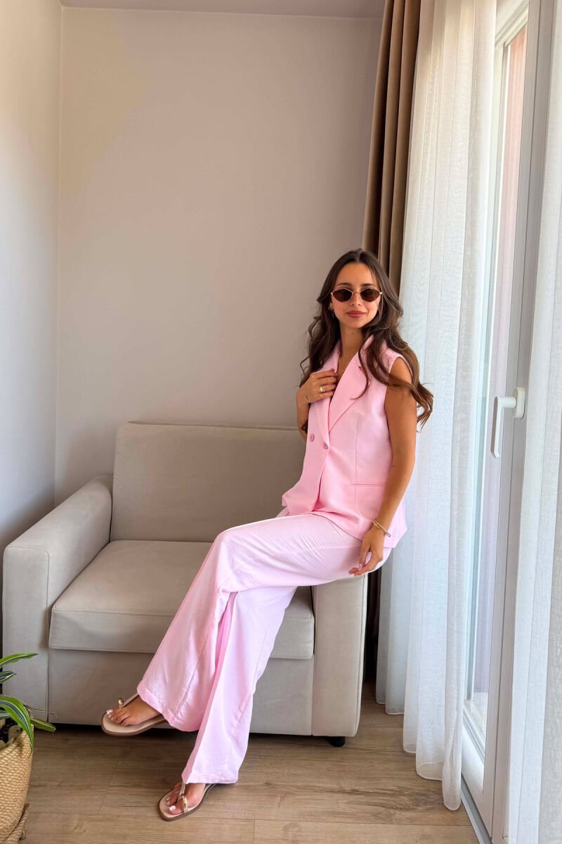 TWO BUTTONS VEST + TROUSERS WOMAN SET PINK/ROZE - 5