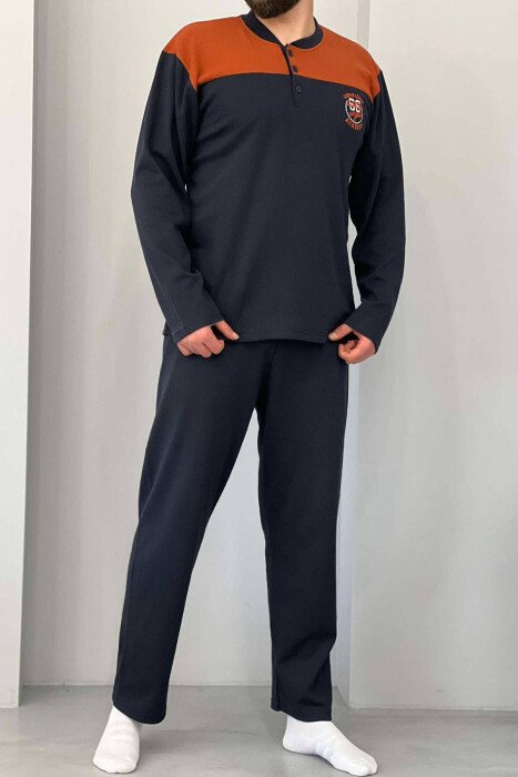 TWO COLOR BUTTONS MEN PYJAMAS BLUE/ORANGE-BLPO - KLAUDIO FASHION