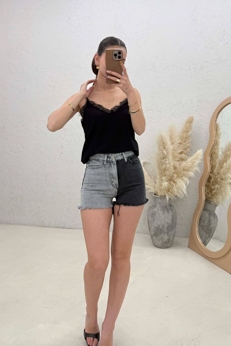 TWO COLOR DENIM CUTTING EDGES WOMAN SHORTS BLACK-GREY/ZEGR - 3