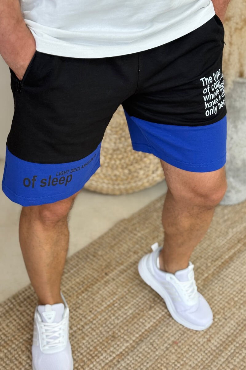 TWO COLOR FRONT WRITTING MEN SHORTS BLACK-BLUE/ZEBL - 3