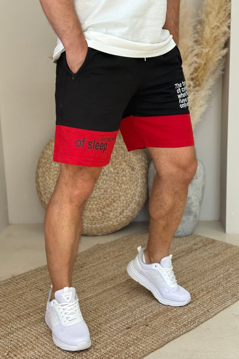 TWO COLOR FRONT WRITTING MEN SHORTS BLACK-RED/ZEKU - 1