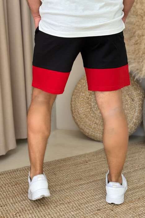 TWO COLOR FRONT WRITTING MEN SHORTS BLACK-RED/ZEKU - 3
