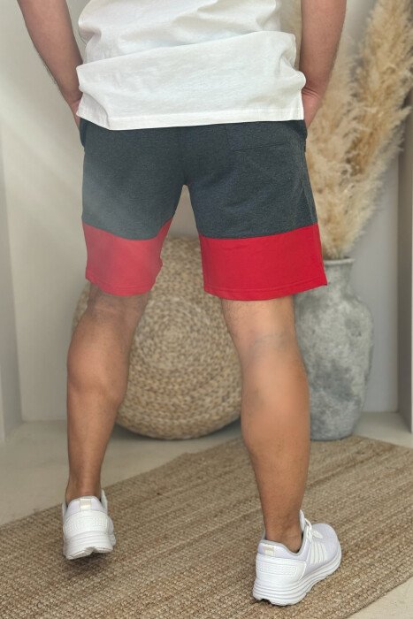 TWO COLOR FRONT WRITTING MEN SHORTS DARK GREY+RED/GEEKU - 3